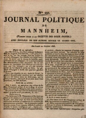 Journal politique de Mannheim (Gazette des Deux-Ponts) Montag 20. Oktober 1806