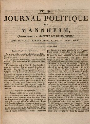 Journal politique de Mannheim (Gazette des Deux-Ponts) Donnerstag 23. Oktober 1806