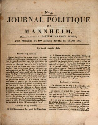 Journal politique de Mannheim (Gazette des Deux-Ponts) Montag 4. Januar 1808