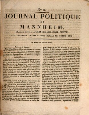 Journal politique de Mannheim (Gazette des Deux-Ponts) Dienstag 12. Januar 1808