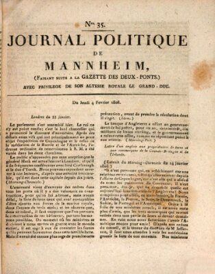 Journal politique de Mannheim (Gazette des Deux-Ponts) Donnerstag 4. Februar 1808