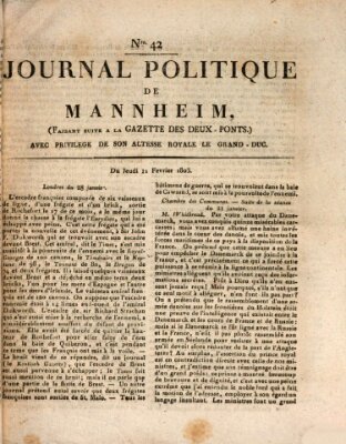 Journal politique de Mannheim (Gazette des Deux-Ponts) Donnerstag 11. Februar 1808