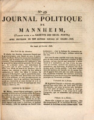 Journal politique de Mannheim (Gazette des Deux-Ponts) Donnerstag 18. Februar 1808