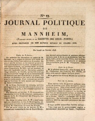 Journal politique de Mannheim (Gazette des Deux-Ponts) Montag 22. Februar 1808