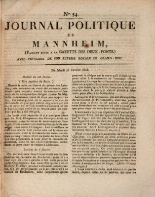 Journal politique de Mannheim (Gazette des Deux-Ponts) Dienstag 23. Februar 1808