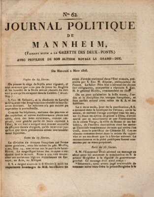 Journal politique de Mannheim (Gazette des Deux-Ponts) Mittwoch 2. März 1808