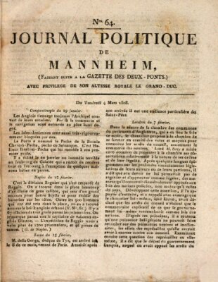 Journal politique de Mannheim (Gazette des Deux-Ponts) Freitag 4. März 1808