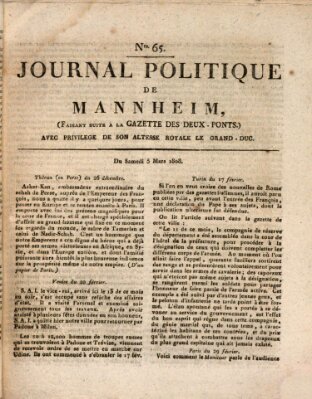 Journal politique de Mannheim (Gazette des Deux-Ponts) Samstag 5. März 1808