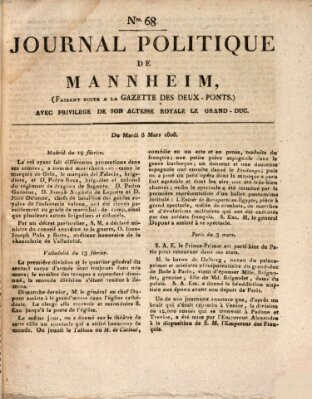 Journal politique de Mannheim (Gazette des Deux-Ponts) Dienstag 8. März 1808