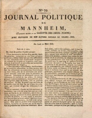 Journal politique de Mannheim (Gazette des Deux-Ponts) Donnerstag 10. März 1808