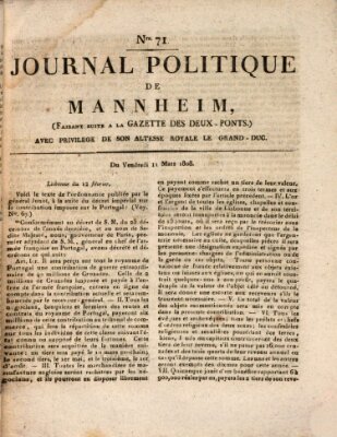 Journal politique de Mannheim (Gazette des Deux-Ponts) Freitag 11. März 1808