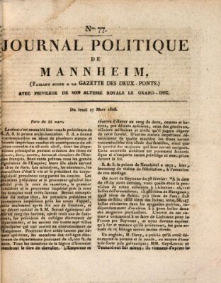 Journal politique de Mannheim (Gazette des Deux-Ponts) Donnerstag 17. März 1808