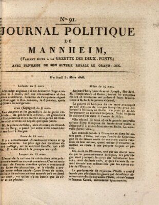 Journal politique de Mannheim (Gazette des Deux-Ponts) Donnerstag 31. März 1808