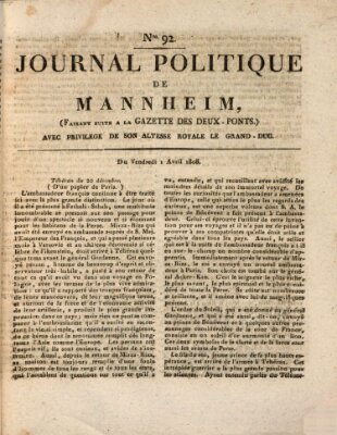 Journal politique de Mannheim (Gazette des Deux-Ponts) Freitag 1. April 1808