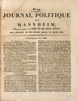 Journal politique de Mannheim (Gazette des Deux-Ponts) Sonntag 3. April 1808