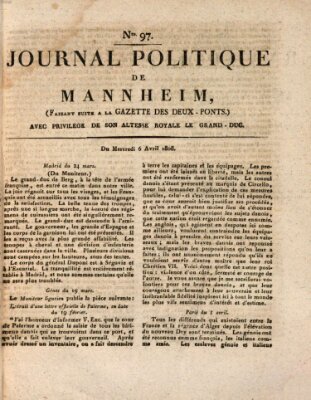 Journal politique de Mannheim (Gazette des Deux-Ponts) Mittwoch 6. April 1808