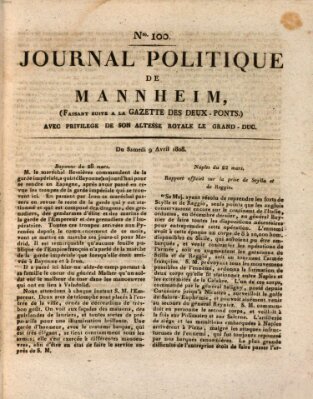 Journal politique de Mannheim (Gazette des Deux-Ponts) Samstag 9. April 1808