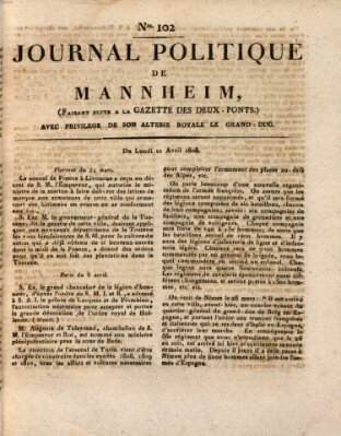 Journal politique de Mannheim (Gazette des Deux-Ponts) Montag 11. April 1808