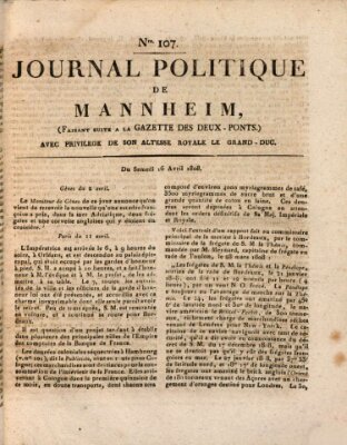 Journal politique de Mannheim (Gazette des Deux-Ponts) Samstag 16. April 1808