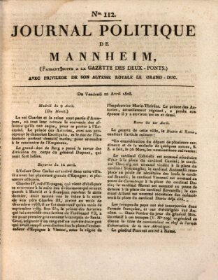 Journal politique de Mannheim (Gazette des Deux-Ponts) Freitag 22. April 1808