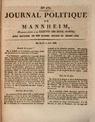 Journal politique de Mannheim (Gazette des Deux-Ponts) Dienstag 21. Juni 1808