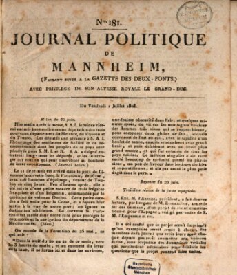 Journal politique de Mannheim (Gazette des Deux-Ponts) Freitag 1. Juli 1808