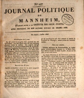 Journal politique de Mannheim (Gazette des Deux-Ponts) Donnerstag 7. Juli 1808