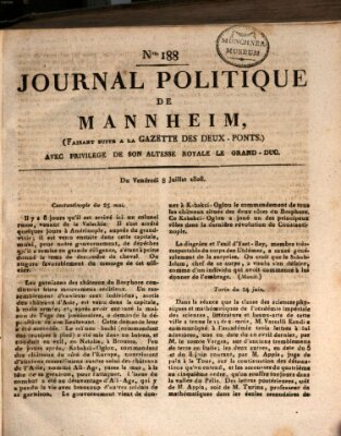 Journal politique de Mannheim (Gazette des Deux-Ponts) Freitag 8. Juli 1808