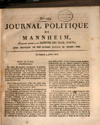 Journal politique de Mannheim (Gazette des Deux-Ponts) Samstag 9. Juli 1808