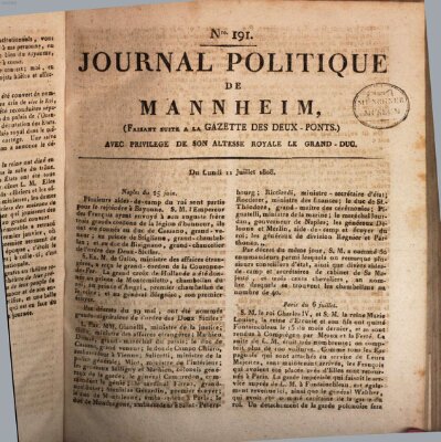 Journal politique de Mannheim (Gazette des Deux-Ponts) Montag 11. Juli 1808