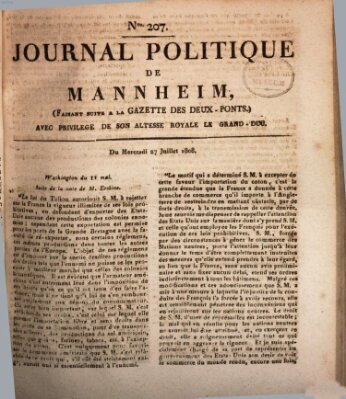 Journal politique de Mannheim (Gazette des Deux-Ponts) Mittwoch 27. Juli 1808