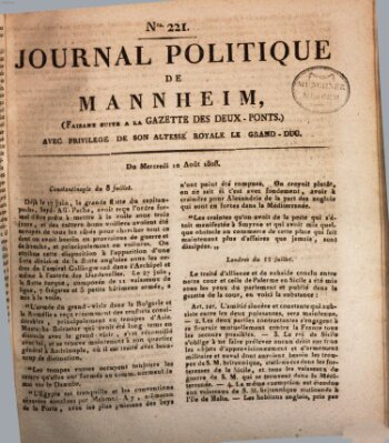 Journal politique de Mannheim (Gazette des Deux-Ponts) Mittwoch 10. August 1808