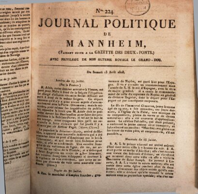 Journal politique de Mannheim (Gazette des Deux-Ponts) Samstag 13. August 1808