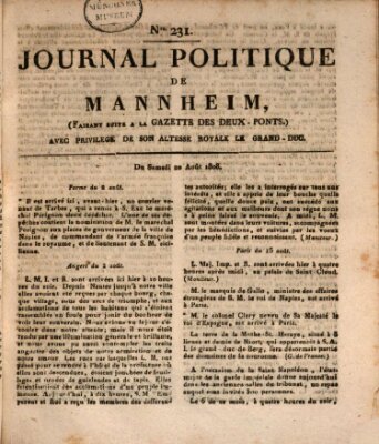 Journal politique de Mannheim (Gazette des Deux-Ponts) Samstag 20. August 1808