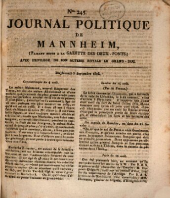 Journal politique de Mannheim (Gazette des Deux-Ponts) Samstag 3. September 1808