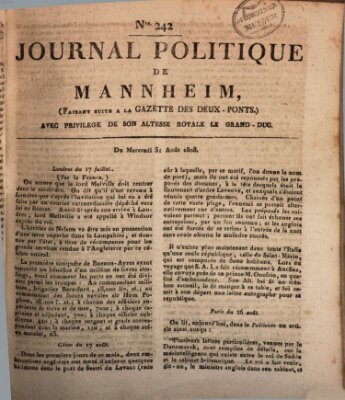 Journal politique de Mannheim (Gazette des Deux-Ponts) Mittwoch 31. August 1808