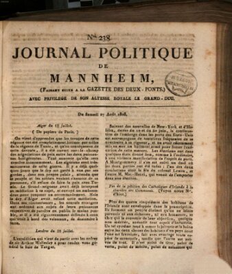 Journal politique de Mannheim (Gazette des Deux-Ponts) Samstag 27. August 1808