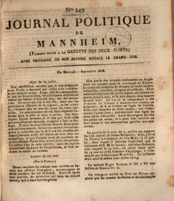 Journal politique de Mannheim (Gazette des Deux-Ponts) Mittwoch 7. September 1808