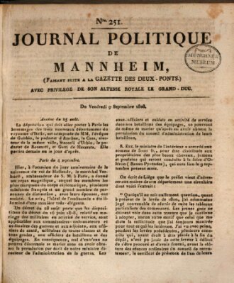 Journal politique de Mannheim (Gazette des Deux-Ponts) Freitag 9. September 1808