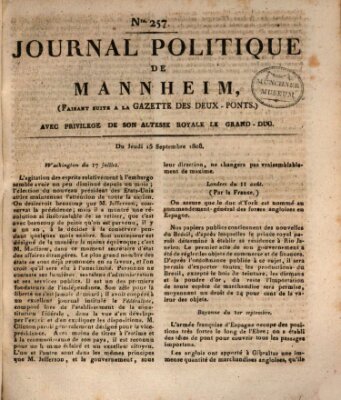 Journal politique de Mannheim (Gazette des Deux-Ponts) Donnerstag 15. September 1808