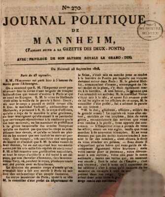 Journal politique de Mannheim (Gazette des Deux-Ponts) Mittwoch 28. September 1808