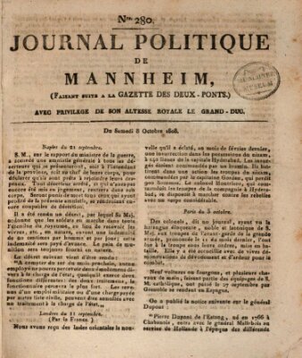 Journal politique de Mannheim (Gazette des Deux-Ponts) Samstag 8. Oktober 1808