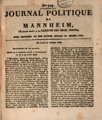 Journal politique de Mannheim (Gazette des Deux-Ponts) Montag 31. Oktober 1808