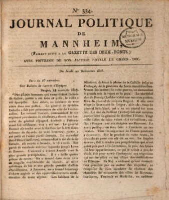 Journal politique de Mannheim (Gazette des Deux-Ponts) Donnerstag 1. Dezember 1808