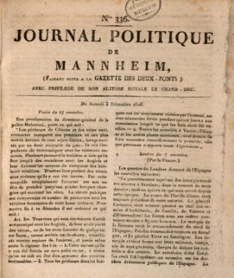 Journal politique de Mannheim (Gazette des Deux-Ponts) Samstag 3. Dezember 1808