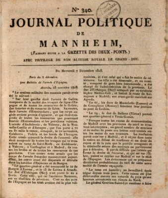 Journal politique de Mannheim (Gazette des Deux-Ponts) Mittwoch 7. Dezember 1808