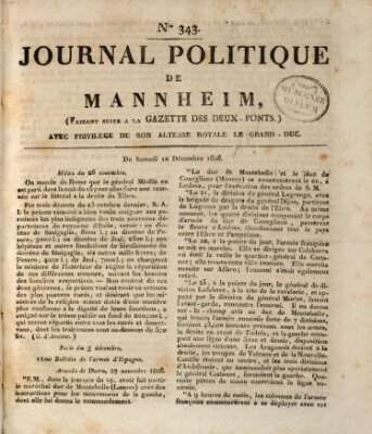 Journal politique de Mannheim (Gazette des Deux-Ponts) Samstag 10. Dezember 1808