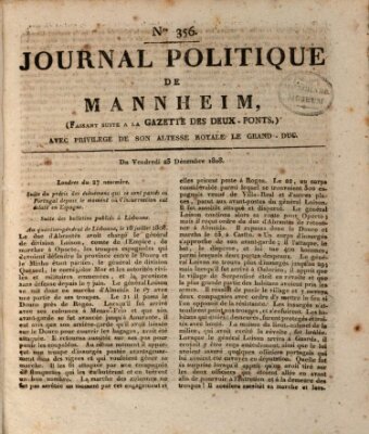 Journal politique de Mannheim (Gazette des Deux-Ponts) Freitag 23. Dezember 1808