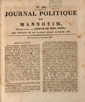 Journal politique de Mannheim (Gazette des Deux-Ponts) Freitag 30. Dezember 1808