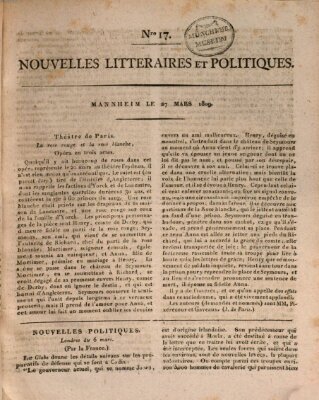 Nouvelles littéraires et politiques (Gazette des Deux-Ponts) Montag 27. März 1809